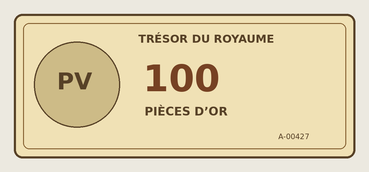 Exemple de billet de banque fictif pour jeu de société