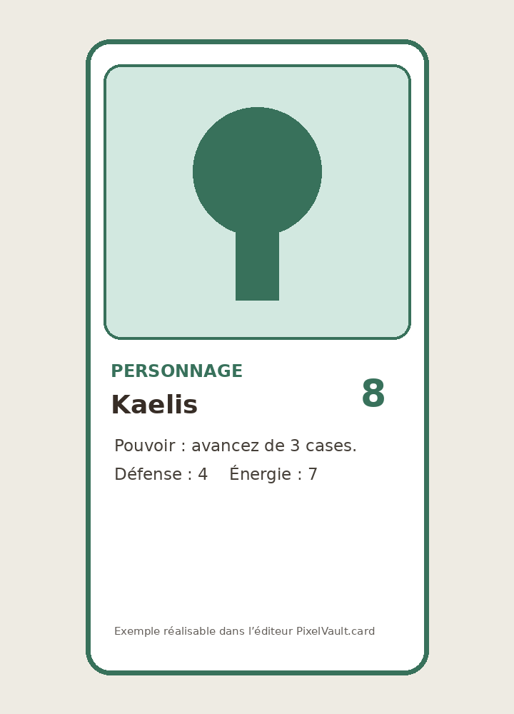 Exemple de carte personnage créée pour un jeu de société